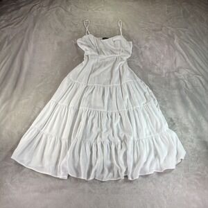 Trixxi Women's White Tiered Ruffle Maxi Dress Spaghetti Straps L Cottage Fairy